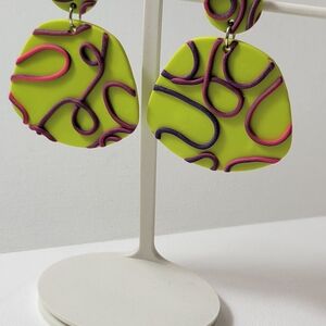 Lime and Purple Swirl Earrings